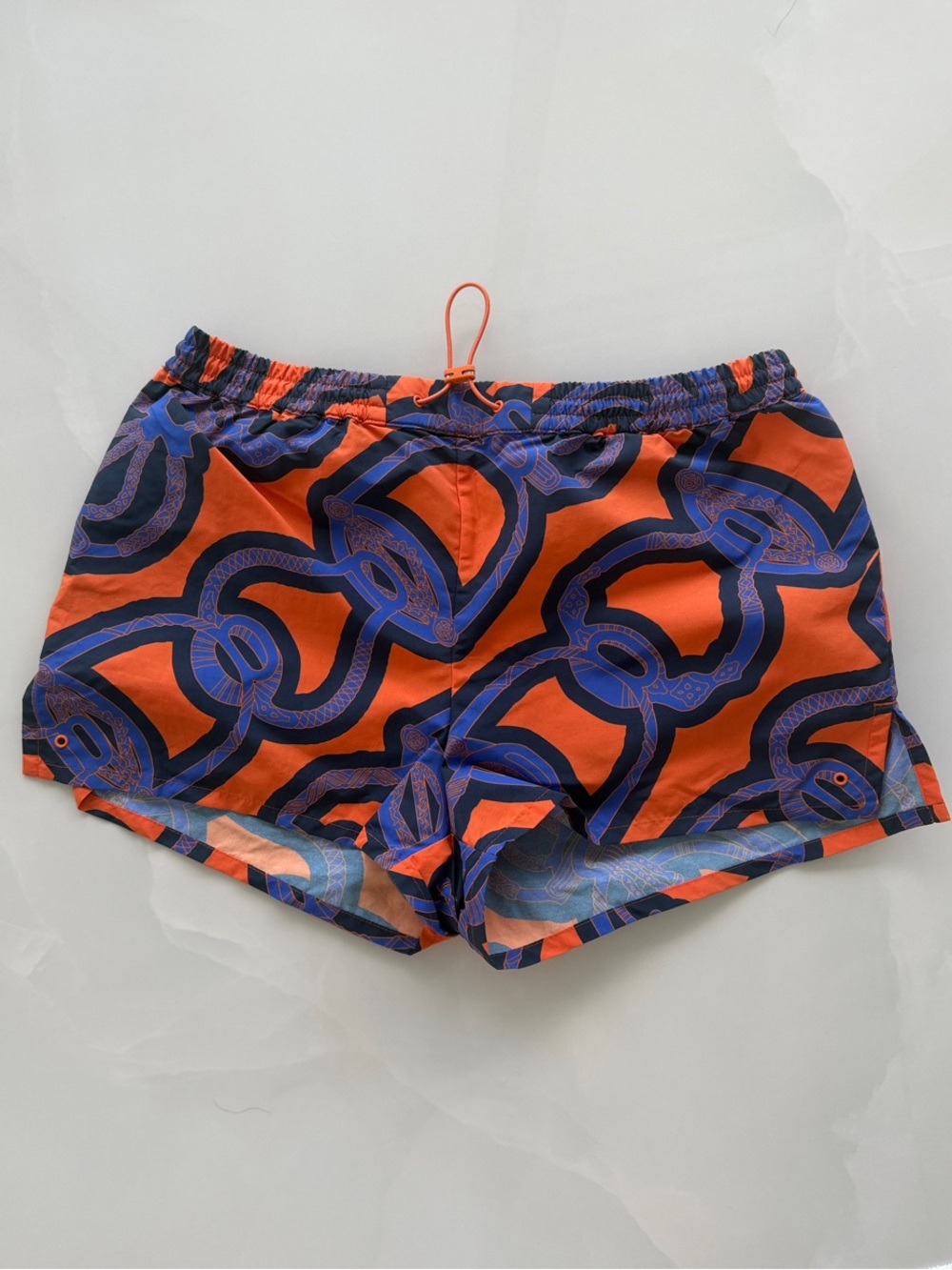 Women's Orange & Blue Patterned Drawstring Shorts